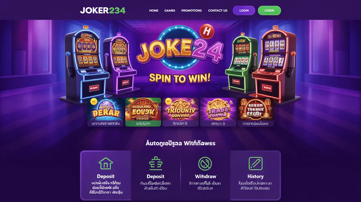 หน้าหลักเว็บไซต์ joker234 แสดงเกมสล็อตและระบบฝากถอนอัตโนมัติ